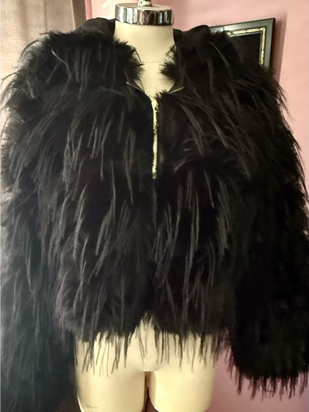 Women's Black Faux-Fur Zip Jacket